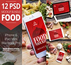 12个食品行业促销屏展示模型：12 PSD Mockups Food